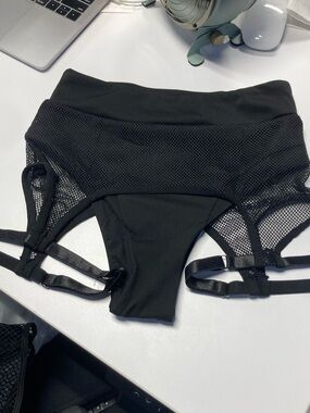 Brand new size S small black garter mesh pole shorts pole dance and rave cute!